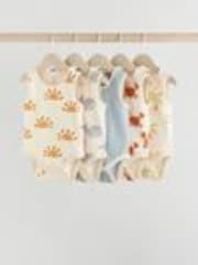 Cream/ Blue/ Orange Sea Character 100% Cotton Baby Vest Bodysuits 5 Pack - Image 1 of 1