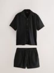 Black Cheesecloth 100% Cotton Shirt And Shorts Set - Image 1 of 1