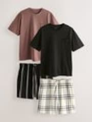 Black Stripe/Blush Pink Check - Pyjamas Shorts Set 2 Pack - Imagen 1 de 1
