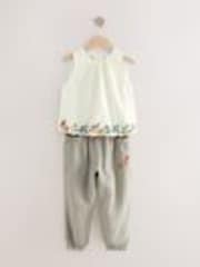 Khaki Green 100% Cotton Embroidered Top and Trousers Set (3-16yrs) - Image 1 of 1