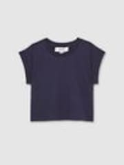 Reiss Navy Terry 9-13 yrs Cotton-Jersey Cropped T-Shirt - Image 1 of 1