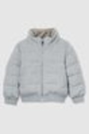Reiss Soft Grey Melange Farid Herringbone Faux-Fur Collar Puffer Jacket - Image 1 of 1