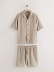 Neutral Stone Cheesecloth 100% Cotton Shirt And Shorts Set - Image 1 of 1
