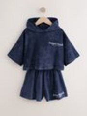 Navy Blue Slogan Towelling Beach Co-Ord Hoodie And Shorts Set (3-16yrs) - Image 1 of 1