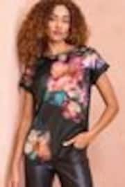 Negru și Roz Floral - Tricou cu spate și Jerseu pe față Love & Roses Satin - Image 1 of 1