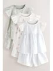 Grün - Rüschen-Pyjamas mit floralem Print aus 100 % Baumwolle, 3er-Pack (9 Monate bis 8 Jahre) - Bild 1 von 1