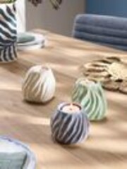 Set of 3 Blue/White/Green Ceramic Tea Light Holders - Image 1 of 1