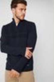 Threadbare Navy Rib Detail Knitted Quarter Zip Jumper - Image 1 of 1