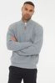 Threadbare Grey Waffle Knit Quarter Zip Jumper - Image 1 of 1