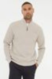 Threadbare Brown Waffle Knit Quarter Zip Jumper - Image 1 of 1