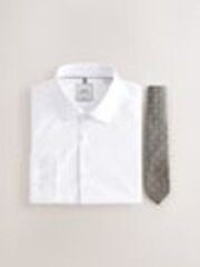 White/Neutral Polka Dot Slim Fit Occasion Shirt And Tie Pack - Image 1 of 1