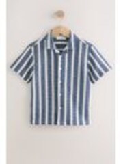 Blue Stripe Short Sleeves Revere Collar Texture Stripe Shirt (3-16yrs) - Image 1 of 1