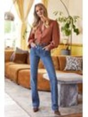 Friends Like These Mid Blue Petite High Waist Pocket Flare Jeans - Image 1 of 1