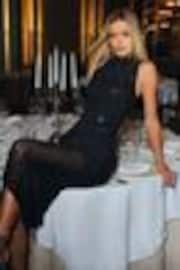 Lipsy Black Petite High Neck Sleeveless Hotfix Mesh Maxi Dress - Image 1 of 1