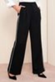 Friends Like These Black on White Wide Leg Tailored Side Stripe Trousers - Image 1 of 1