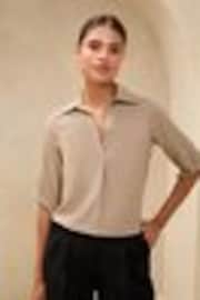 Lipsy Beige V-Neck 3/4 Sleeve Collared Blouse - Image 1 of 1