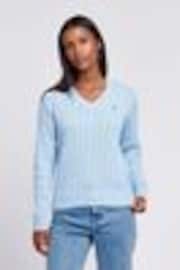 U.S. Polo Assn. Light Blue Womens V-Neck Cable Knit Jumper - Image 1 of 1