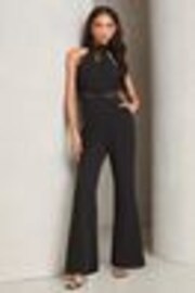 Lipsy Black Petite Lace Insert Halter Tailored Jumpsuit - Image 1 of 1