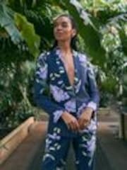 Azul marino floral - Kew Gardens Single Breasted Tailored Blazer with Linen - Imagen 1 de 1