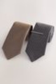 Multi Textured Ties And Tie Clips 2 Pack - Image 1 of 1