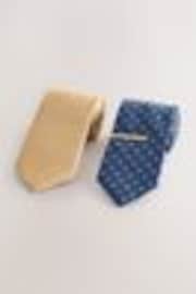 Yellow/Blue Textured Ties And Tie Clips 2 Pack - Image 1 of 1