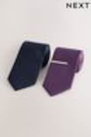 Navy/Red Textured Ties And Tie Clips 2 Pack - Image 1 of 1