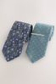 Blue Floral/Polka Dot Design Design Ties And Tie Clips 2 Pack - Image 1 of 1