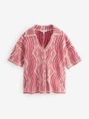 Rouge et écru - Chemise à manches courtes à col crochet ondulé - Image 1 of 1