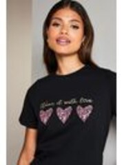 Lipsy Black 100% Cotton Round Neck Wear It With Love T-Shirt - Image 1 of 1