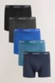 Blue Cotton Rich Trunk Boxers 5 Pack - Image 1 of 1