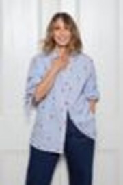 Love & Roses Blue Heart Embroidered Stripe Tie Cuff Shirt - Image 1 of 1
