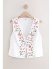 White Floral Embroidered Detail Tie Front Waistcoat - Image 1 of 1