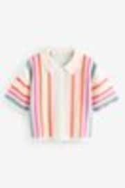 White Stripe Relaxed Short Sleeve Collared Crochet Shirt - Image 1 of 1