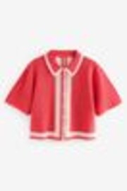 Red Relaxed Short Sleeve Collared Crochet Shirt - Image 1 of 1