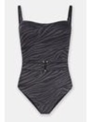 Mint Velvet Charcoal Grey Zebra Hardwear Belted Tummy Control Swimsuit - Image 1 of 1