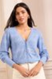 Love & Roses Blue Pointelle V-Neck 100% Cotton Cardigan - Image 1 of 1