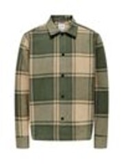 Only & Sons Green Checked Long Sleeve Button Over Shirt - Image 1 of 1