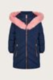 Monsoon Blue Padded Faux Fur Trim Hood Coat - Image 1 of 1