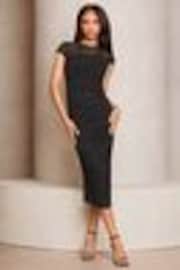 Lipsy Black Deco Yoke Panel Short Sleeve Ruched Bodycon Dress - Image 1 of 1