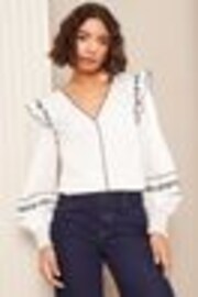 Friends Like These Cream Long Sleeve Embroidered Scallop Trim Blouse - Image 1 of 1