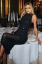 Lipsy Black High Neck Sleeveless Hotfix Mesh Maxi Dress - Image 1 of 1