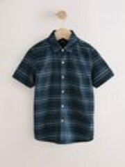 Indigo Blue Stripe Short Sleeve Linen Blend Stripe Shirt (3-16yrs) - Image 1 of 1