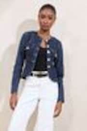 Lipsy Indigo Denim Petite Collarless Jacket With a Touch of Linen - Image 1 of 1
