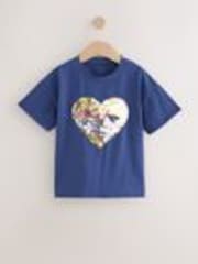 Navy Sequin Heart Print T-Shirt (3-16yrs) - Image 1 of 1