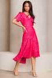 Lipsy Pink Premium Broderie Lace Short Sleeve V-Neck High Low Midi Dress - Image 1 of 1