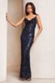 Lipsy Navy 2 Petite Cowl Neck Sequin Maxi Dress - Image 1 of 1