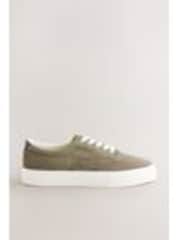 Khaki Green Suede Mix Canvas Pumps - Image 1 of 1