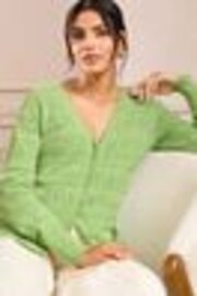 Love & Roses Green Pointelle V-Neck 100% Cotton Cardigan - Image 1 of 1