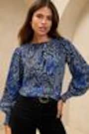 Lipsy Blue Long Sleeve Shirred Cuff Top - Image 1 of 1