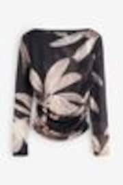 Black Palm Long Sleeve Ruched Side Mesh Top - Image 1 of 1
